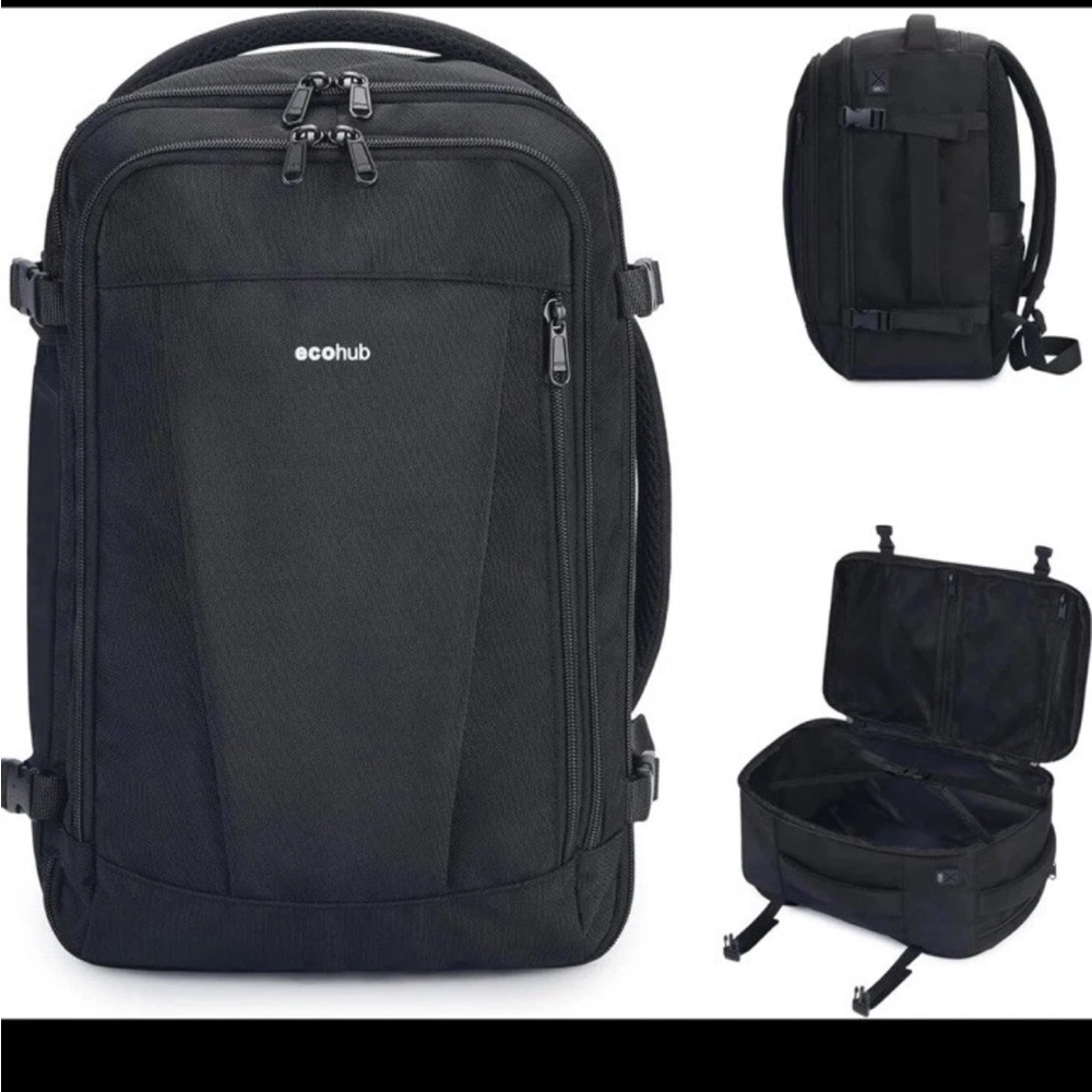 ECOHUB Travel Backpack 18x14x8 Spirit Airlines 18 inch underseat, Black